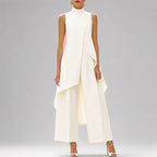 Sophie - Women's High-Neck Asymmetrical Tunic and Wide-Leg Trousers Set