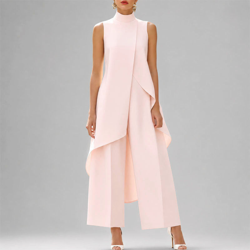 Sophie - Women's High-Neck Asymmetrical Tunic and Wide-Leg Trousers Set