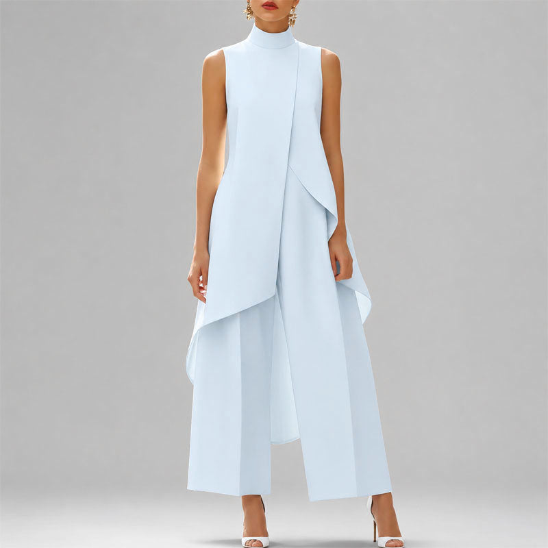 Sophie - Women's High-Neck Asymmetrical Tunic and Wide-Leg Trousers Set