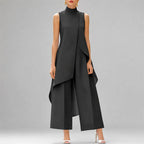 Sophie - Women's High-Neck Asymmetrical Tunic and Wide-Leg Trousers Set
