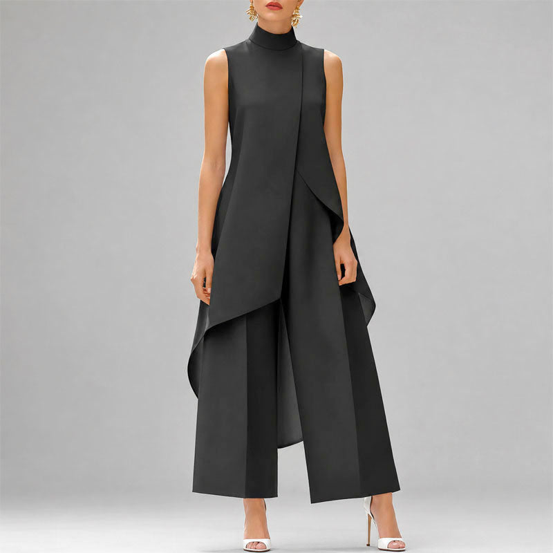 Sophie - Women's High-Neck Asymmetrical Tunic and Wide-Leg Trousers Set