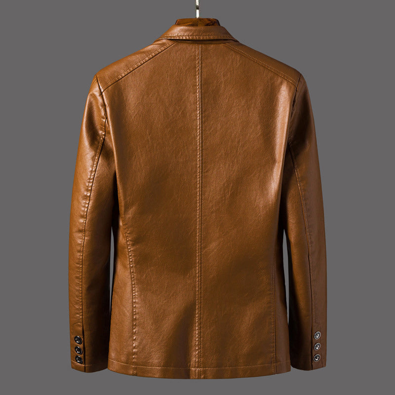 Adalbert - Men's Notch Lapel Faux Leather Blazer