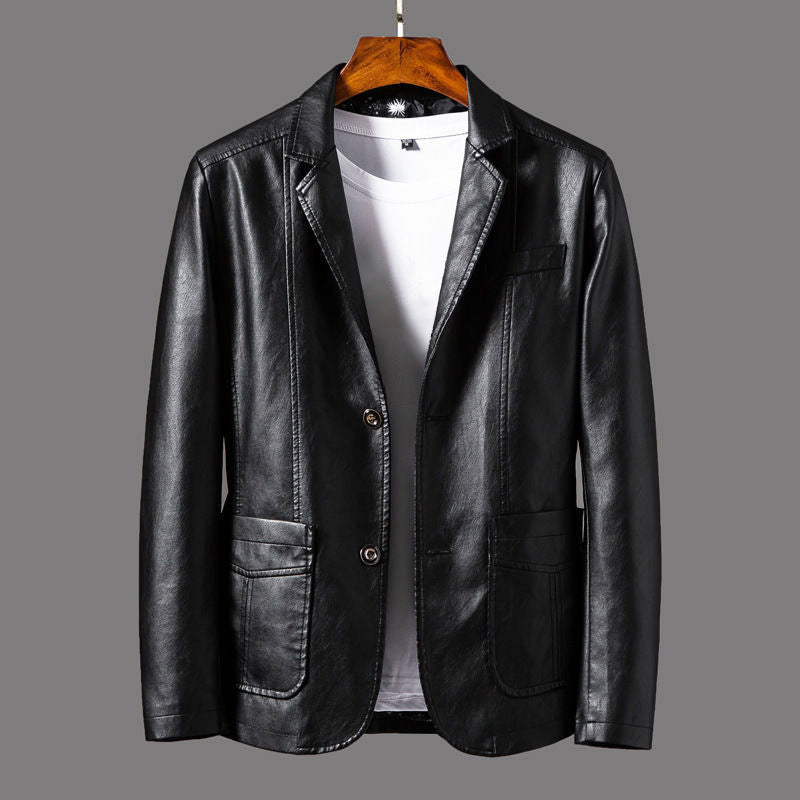 Adalbert - Men's Notch Lapel Faux Leather Blazer