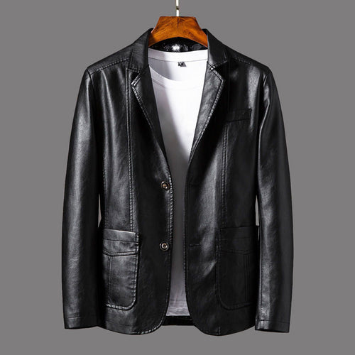 Adalbert - Men's Notch Lapel Faux Leather Blazer