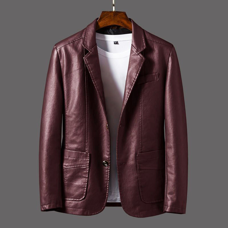 Adalbert - Men's Notch Lapel Faux Leather Blazer