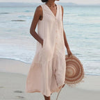 Adeli - Women's Button-Front V-Neck Tiered Dress