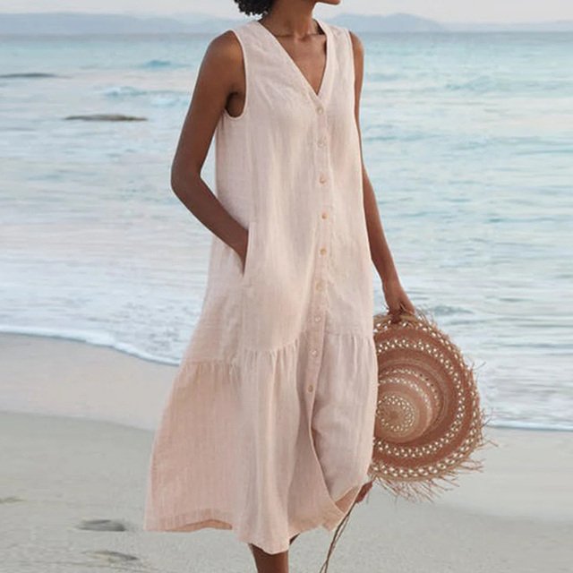 Adeli - Women's Button-Front V-Neck Tiered Dress