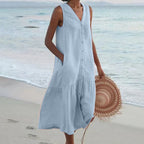 Adeli - Women's Button-Front V-Neck Tiered Dress
