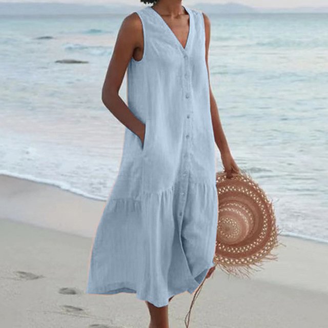 Adeli - Women's Button-Front V-Neck Tiered Dress