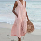 Adeli - Women's Button-Front V-Neck Tiered Dress