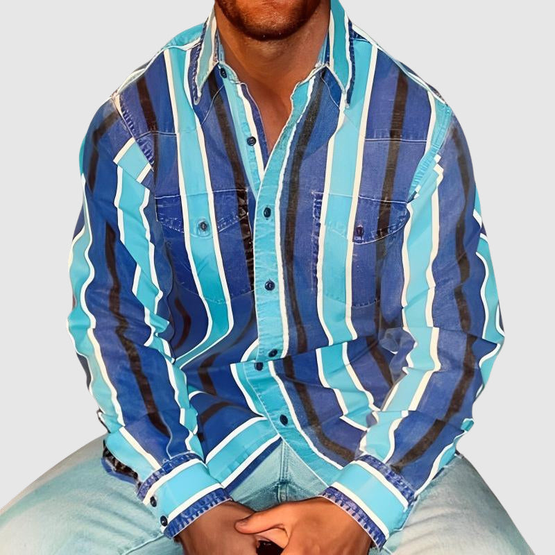 Aiden - Men's Striped Button-Front Long Sleeve  Shirt
