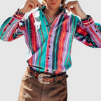 Aiden - Men's Striped Button-Front Long Sleeve  Shirt