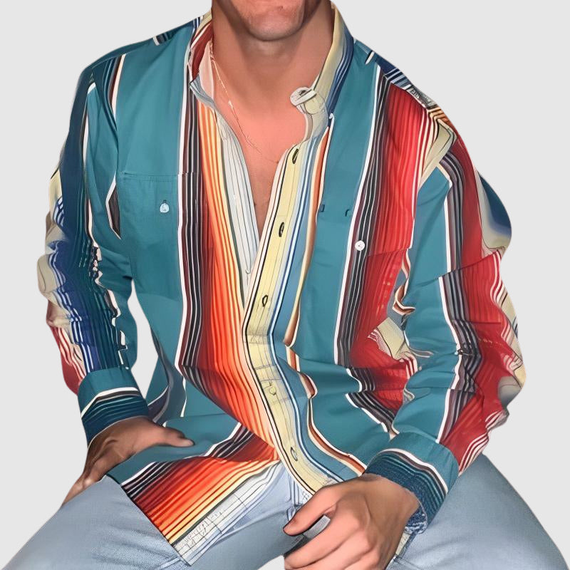 Aiden - Men's Striped Button-Front Long Sleeve  Shirt