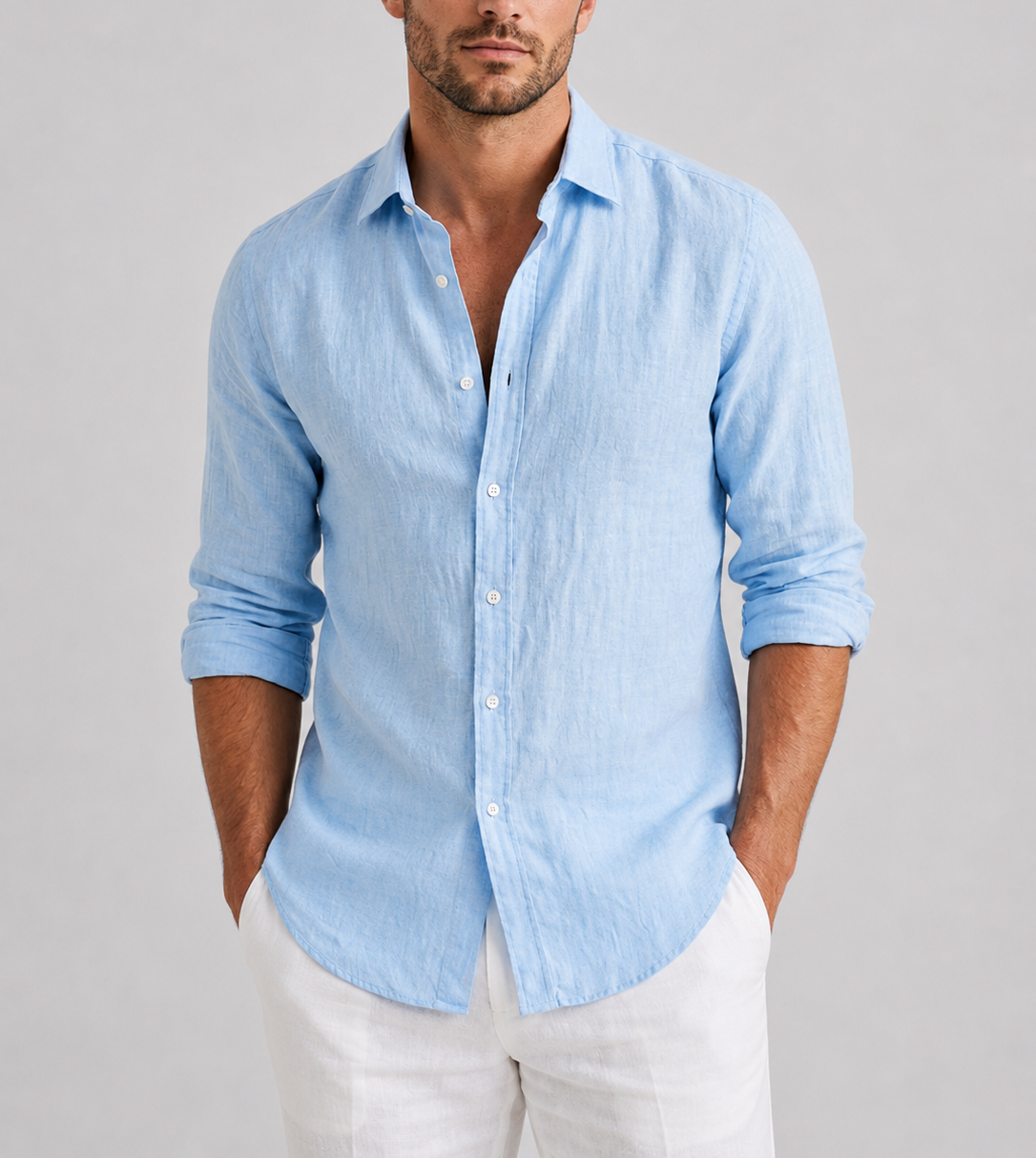 Alan - Men's Button-Front Linen Shirt