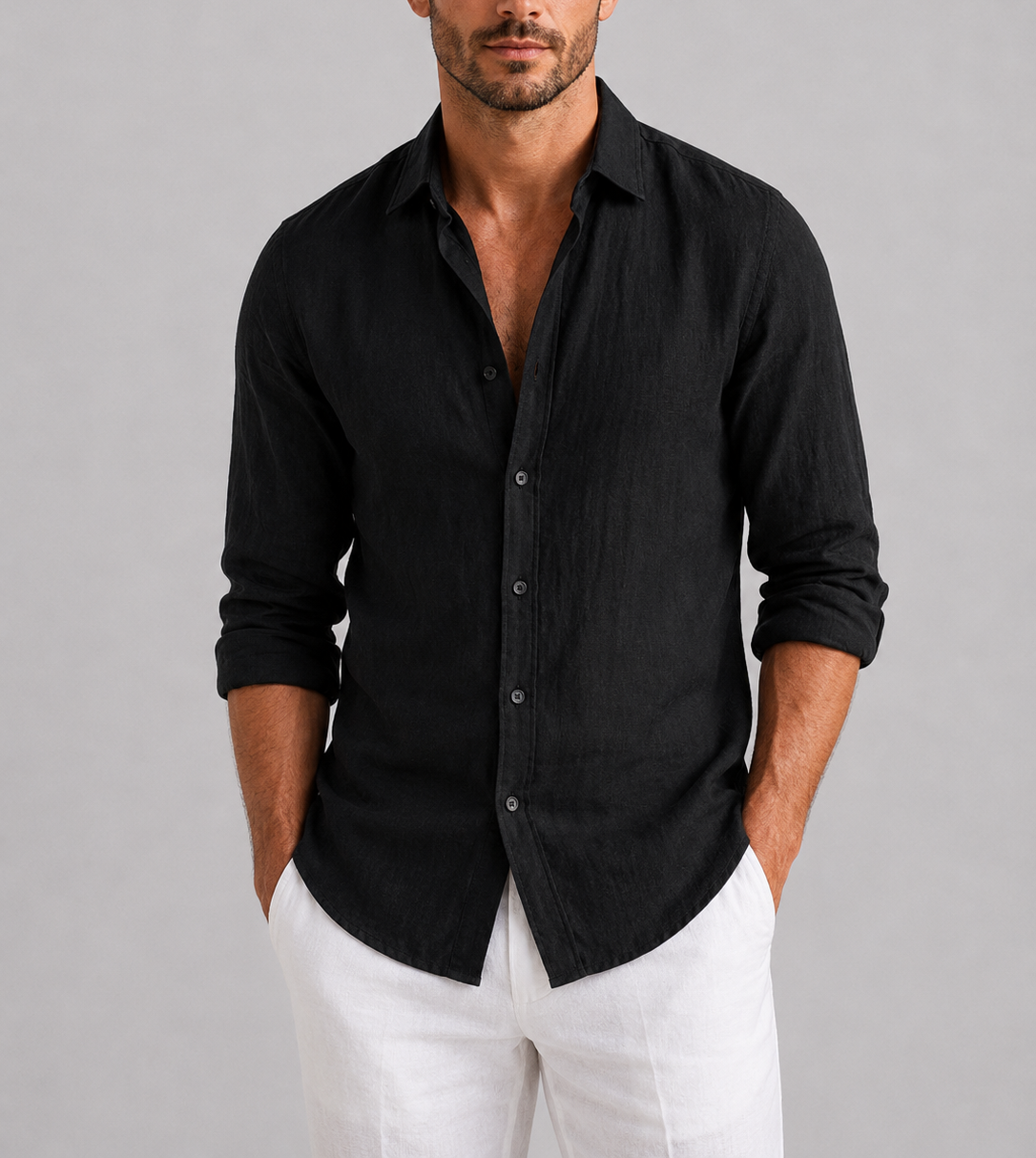 Alan - Men's Button-Front Linen Shirt
