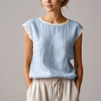 Alessa - Women's Crochet-Trim Cap Sleeve Blouse
