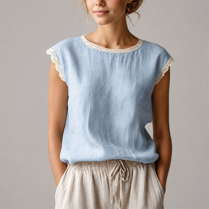 Alessa - Women's Crochet-Trim Cap Sleeve Blouse