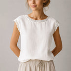 Alessa - Women's Crochet-Trim Cap Sleeve Blouse