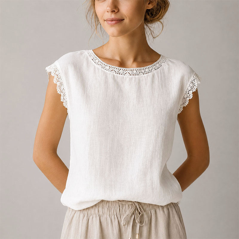 Alessa - Women's Crochet-Trim Cap Sleeve Blouse