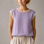Alessa - Women's Crochet-Trim Cap Sleeve Blouse