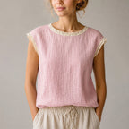 Alessa - Women's Crochet-Trim Cap Sleeve Blouse