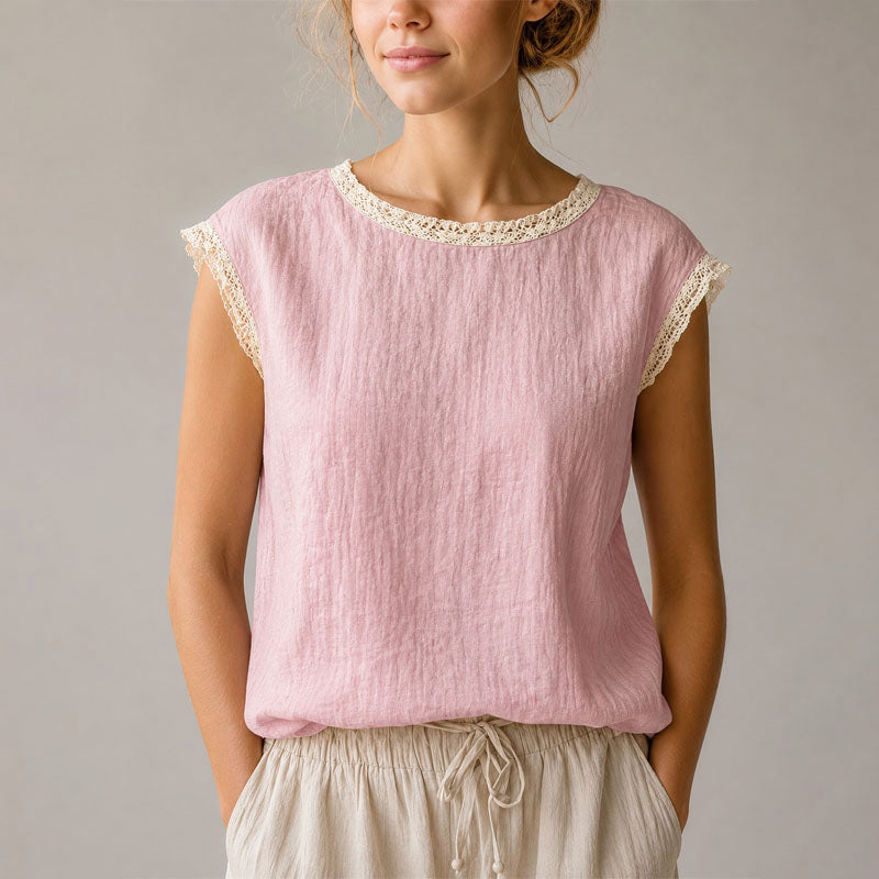 Alessa - Women's Crochet-Trim Cap Sleeve Blouse