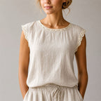 Alessa - Women's Crochet-Trim Cap Sleeve Blouse
