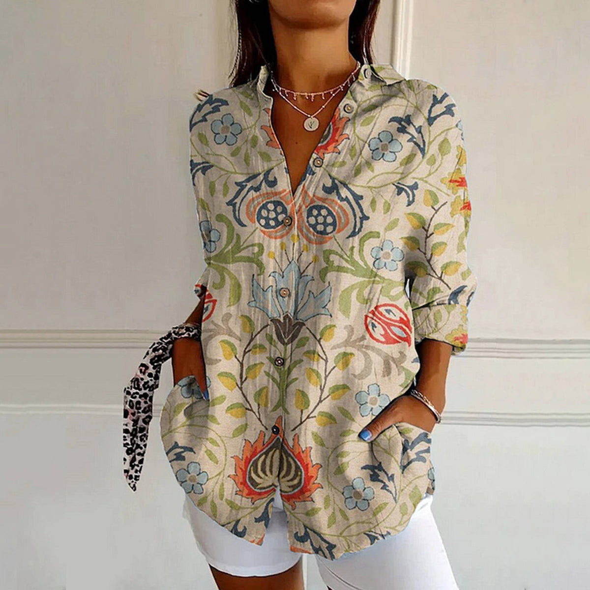 Alivia - Women's Botanical Button-Front Shirt