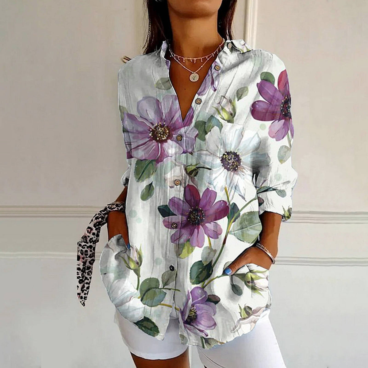 Alivia - Women's Botanical Button-Front Shirt