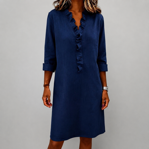 aliya - Women's Ruffle V-Neck Shift Dress