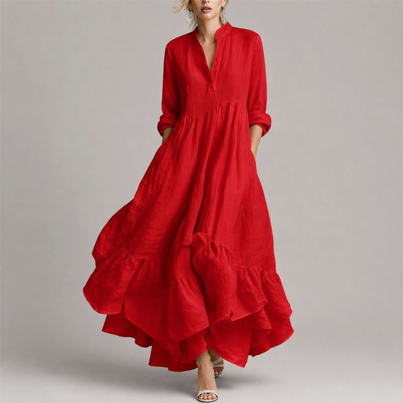 Althea - Women's V-Neck Tiered Elegant  Dress with Ruffled Hem