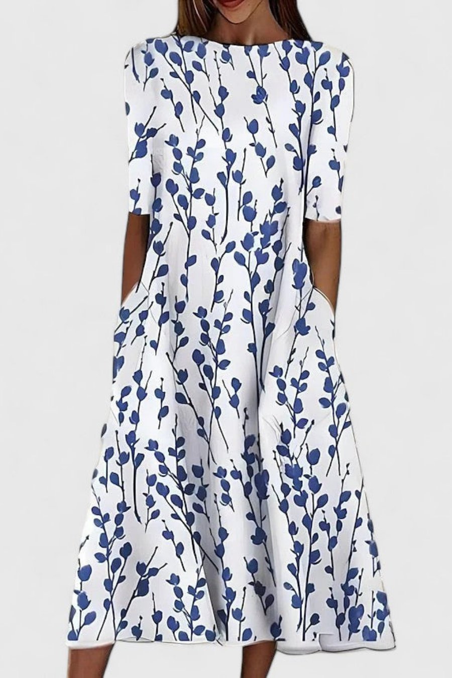 Amber - Women's Botanical Print A-Line Dress