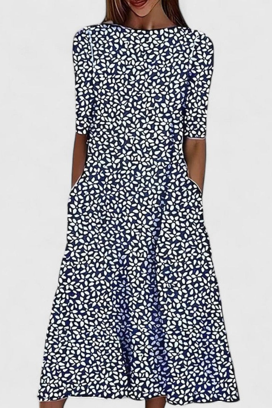 Amber - Women's Botanical Print A-Line Dress