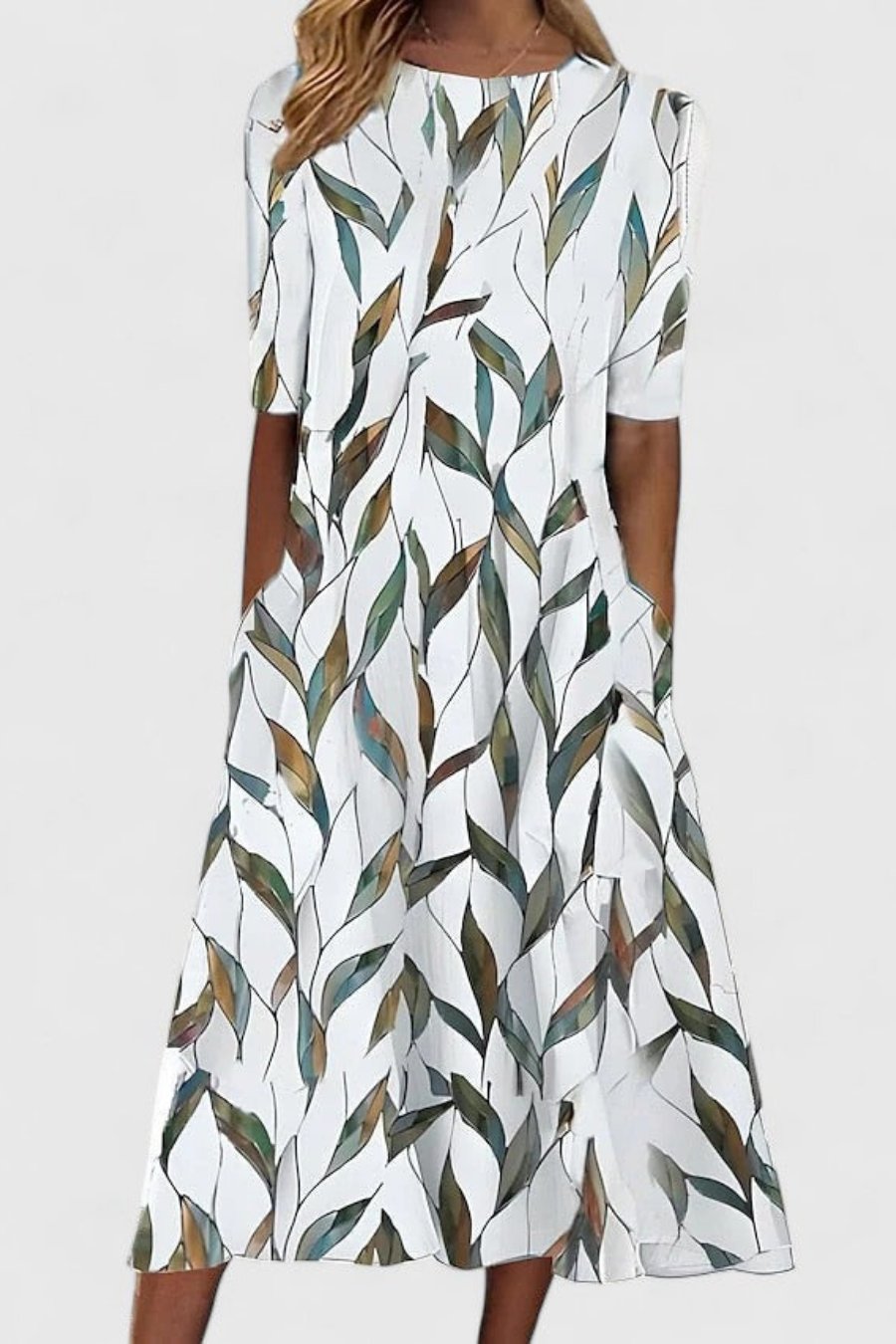 Amber - Women's Botanical Print A-Line Dress