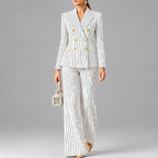 Amina - Women's Pinstripe Blazer and Wide Leg Pants Set