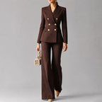 Amina - Women's Pinstripe Blazer and Wide Leg Pants Set