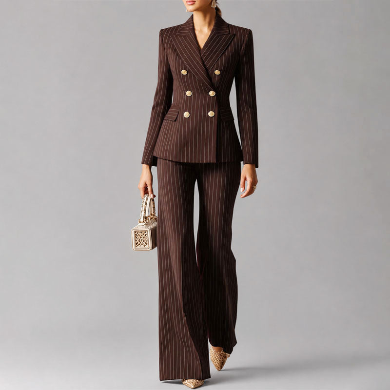 Amina - Women's Pinstripe Blazer and Wide Leg Pants Set