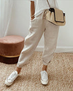 Amoret - Women's Drawstring Linen Cropped Trousers