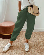 Amoret - Women's Drawstring Linen Cropped Trousers