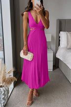 Amy - Women's Deep V-Neckline Sleeveless Pleated Dress