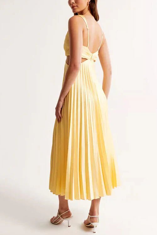 Amy - Women's Deep V-Neckline Sleeveless Pleated Dress
