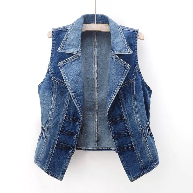 Anahi - Women's Notch-Lapel Denim Vest 