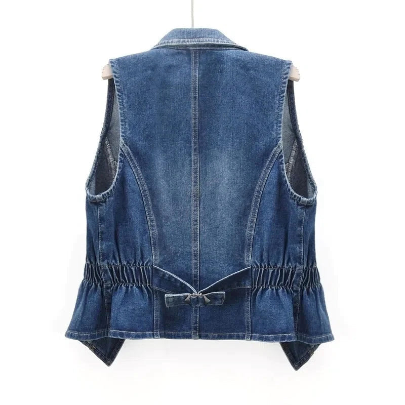 Anahi - Women's Notch-Lapel Denim Vest 