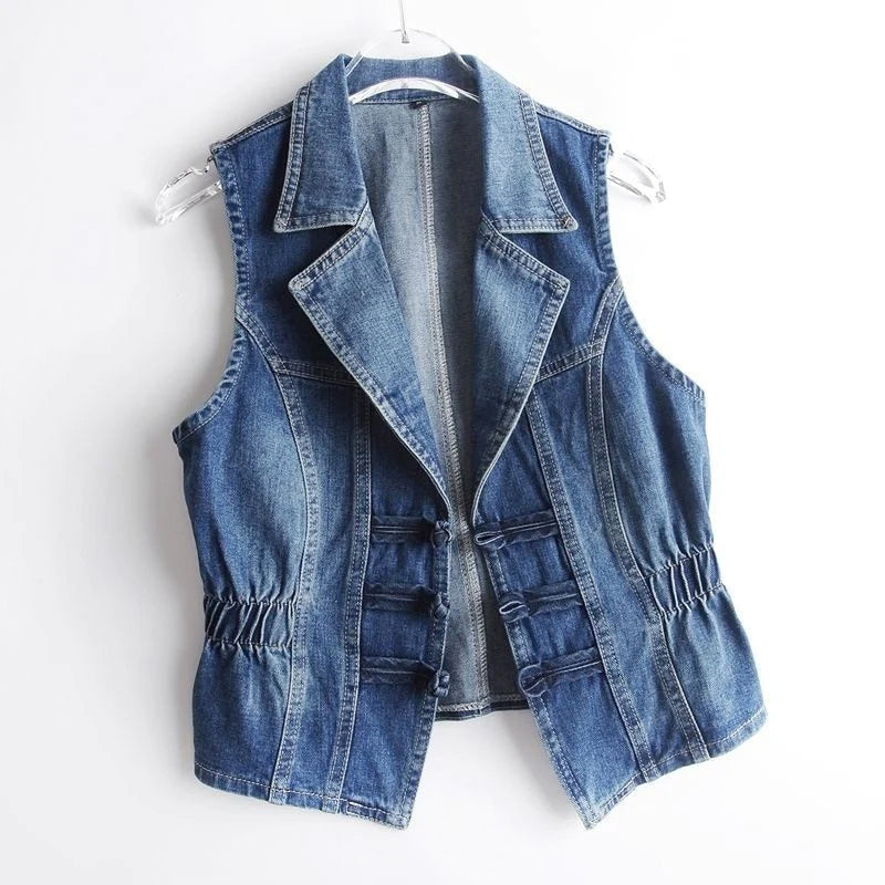 Anahi - Women's Notch-Lapel Denim Vest 