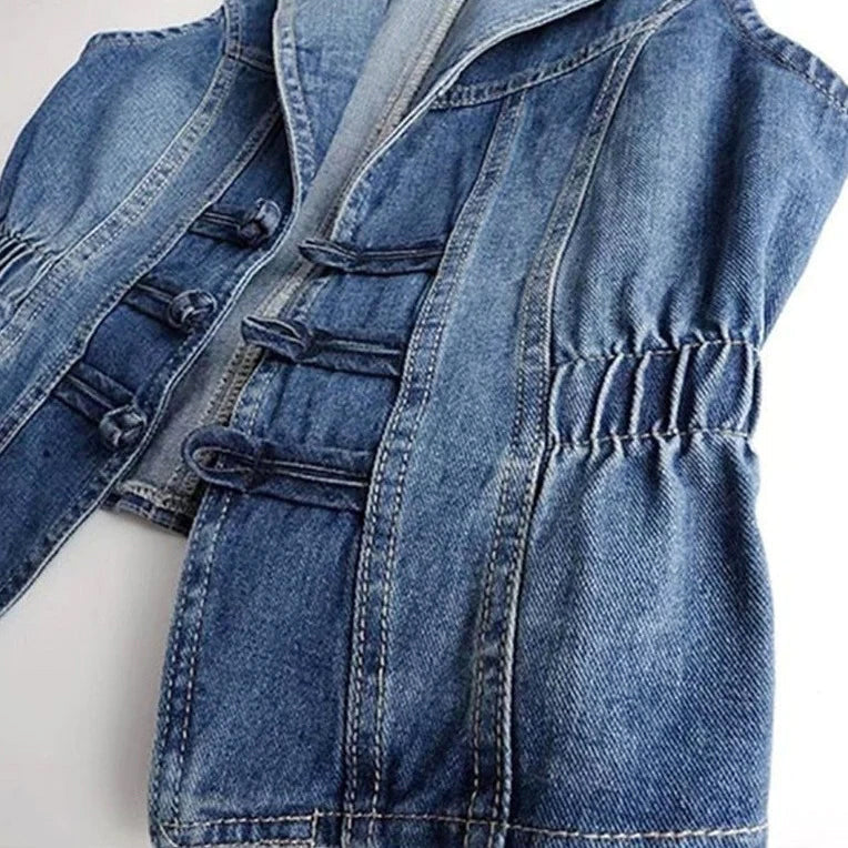 Anahi - Women's Notch-Lapel Denim Vest 