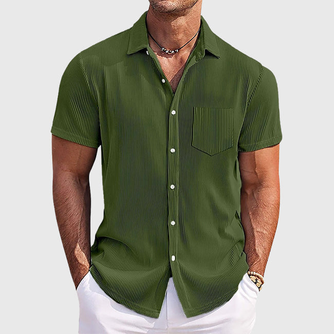 Anderson - Men's Ribbed Texture Short Sleeve Shirt with Chest Pocket