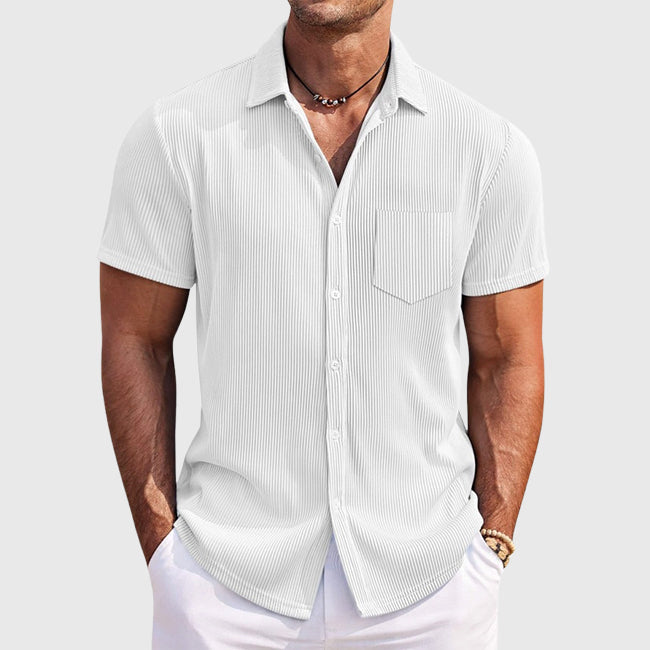 Anderson - Men's Ribbed Texture Short Sleeve Shirt with Chest Pocket
