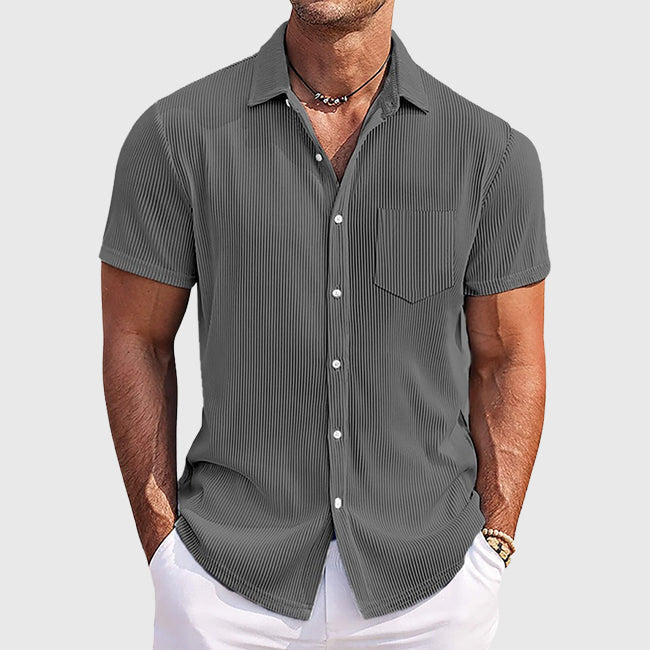 Anderson - Men's Ribbed Texture Short Sleeve Shirt with Chest Pocket