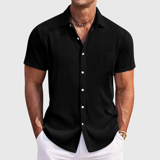 Anderson - Men's Ribbed Texture Short Sleeve Shirt with Chest Pocket