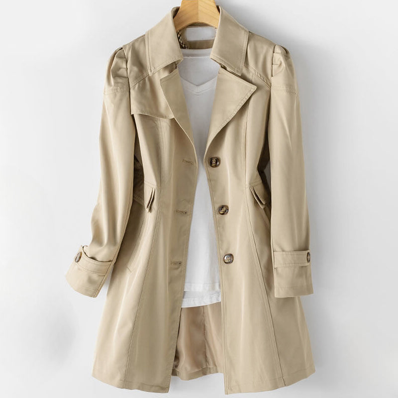 Antonella - Women's Button-Front Notch Lapel Trench Coat